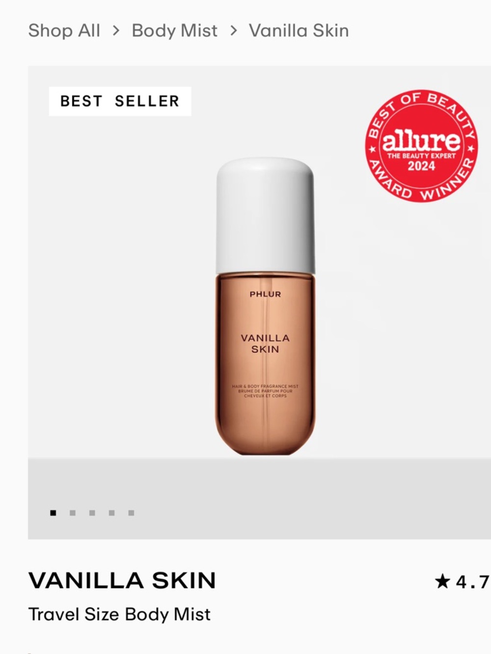 Phlur Vanilla Skin Travel Body Mist — Rose Gold